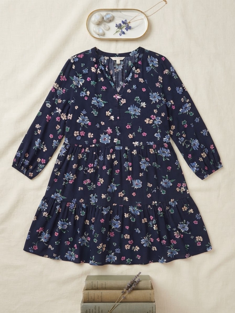 Gap blue ditsy floral ladies size medium smock / babydoll dress long sleeve